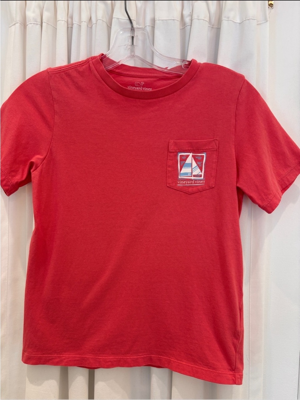 Vineyard Vines Kids Coral Pocket Tee with Sailboat Patch
